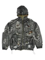 Hell Denim ripped hooded denim jacket