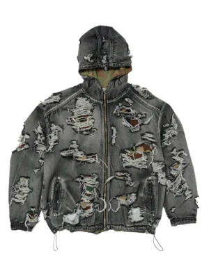 Hell Denim ripped hooded denim jacket