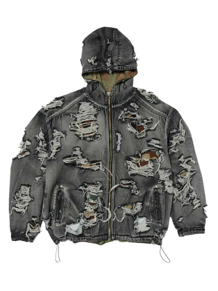 Hell Denim ripped hooded denim jacket