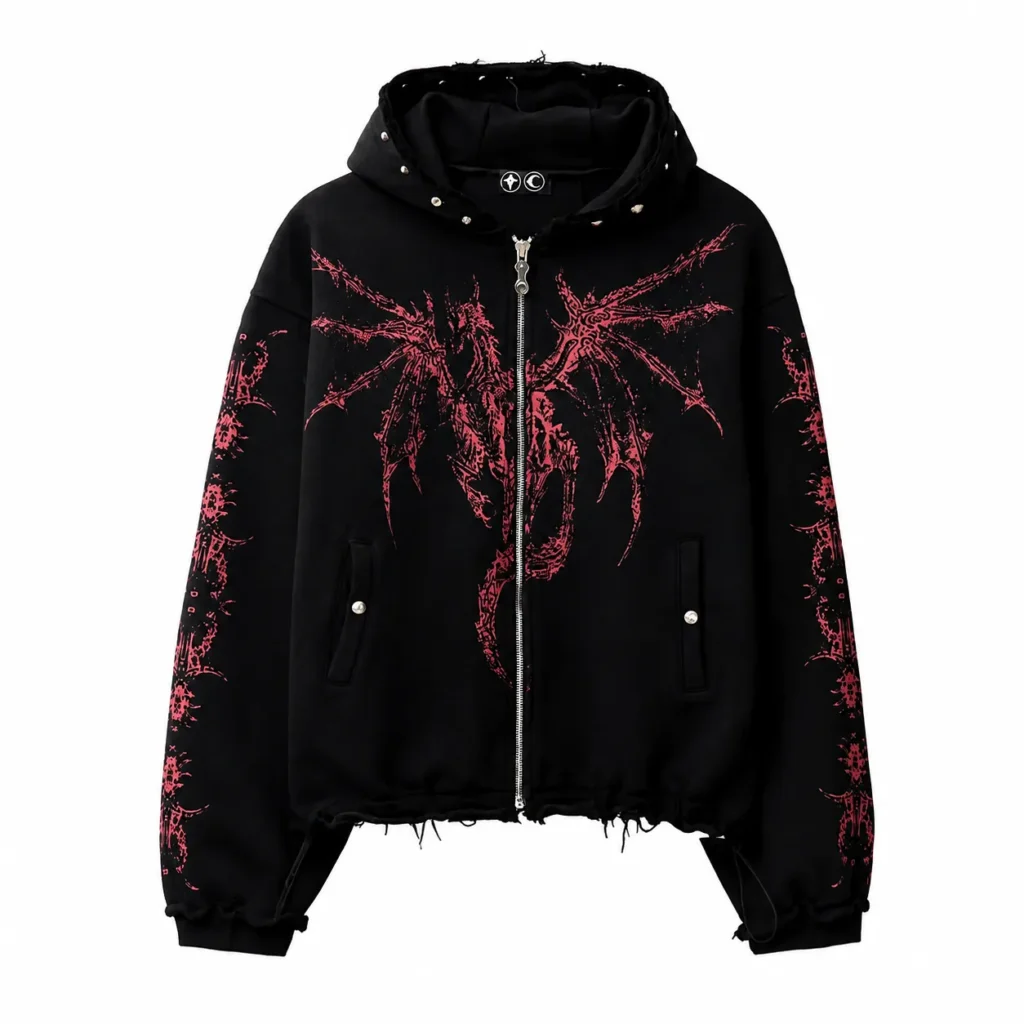 THUG CLUB Dragon Stud Zip-Up Hoodie