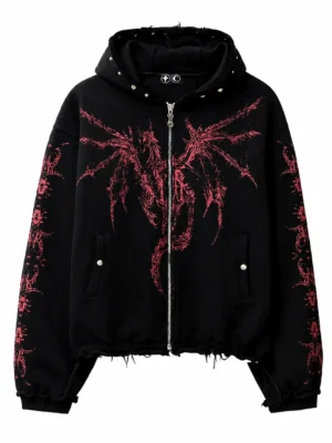 THUG CLUB Dragon Stud Zip-Up Hoodie