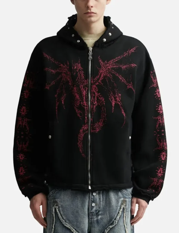 THUG CLUB Dragon Stud Zip-Up Hoodie front