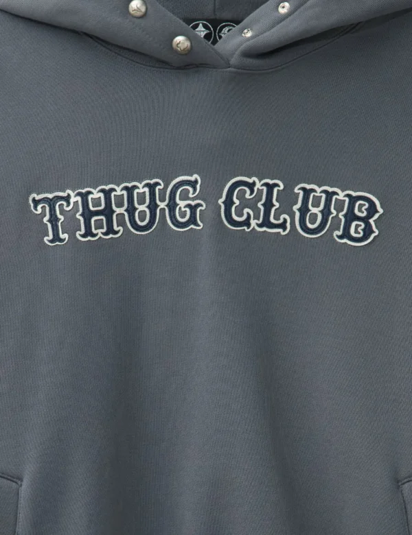 THUG CLUB Leather Flame Hoodie close up